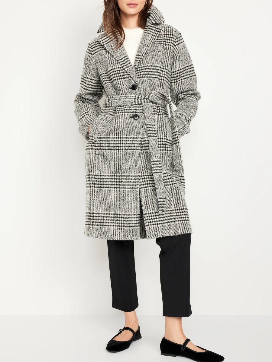 Belted Plaid Overcoat