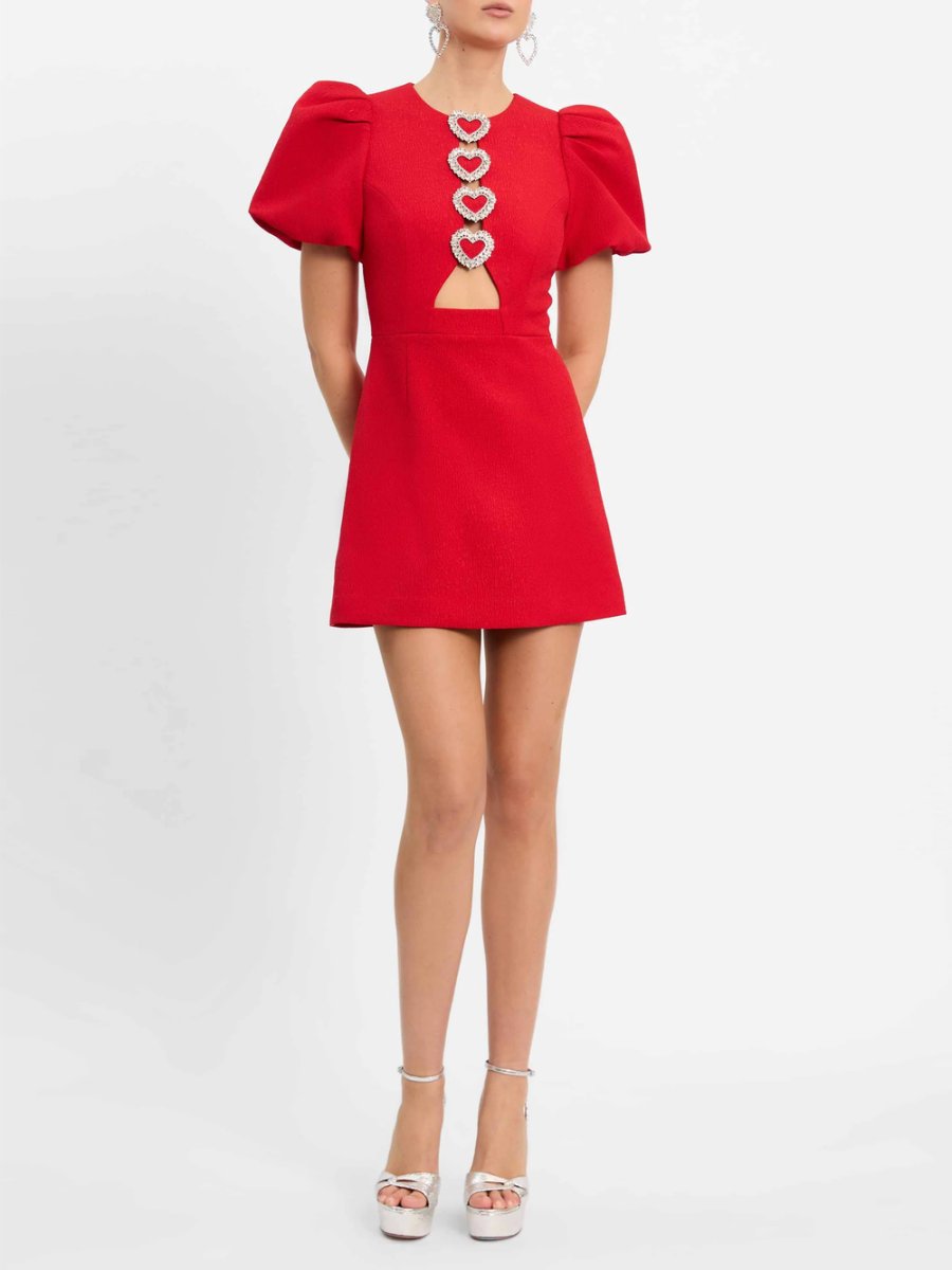 Puff Sleeve Red Mini Dress