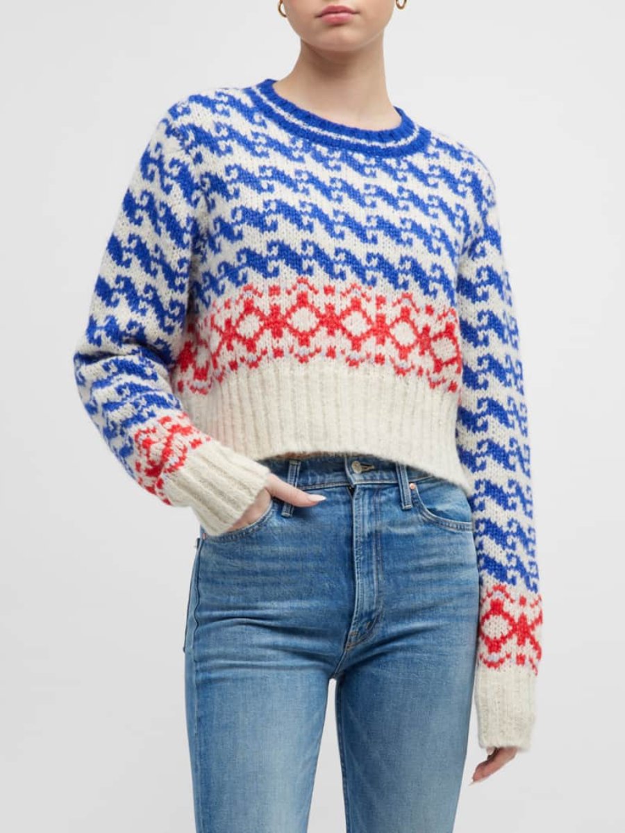 Multicoloured Geometric Print Cropped Knit Sweater