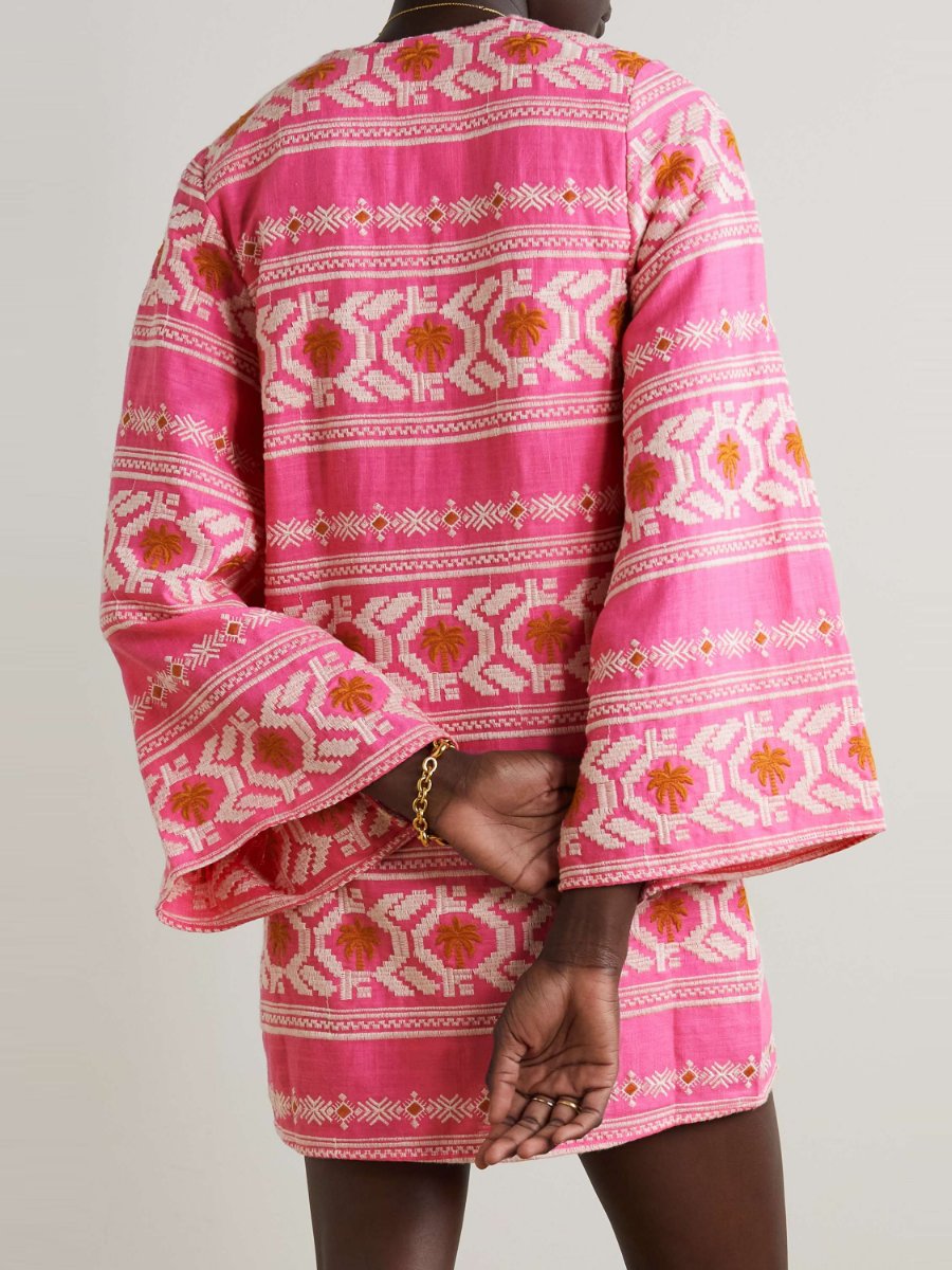 Pink Net Embroidered Mini Dress