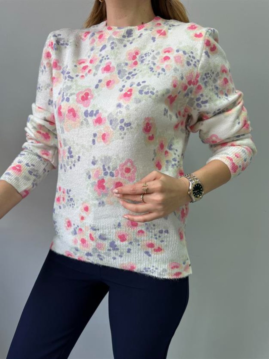 Pink Floral Long Sleeve Sweater