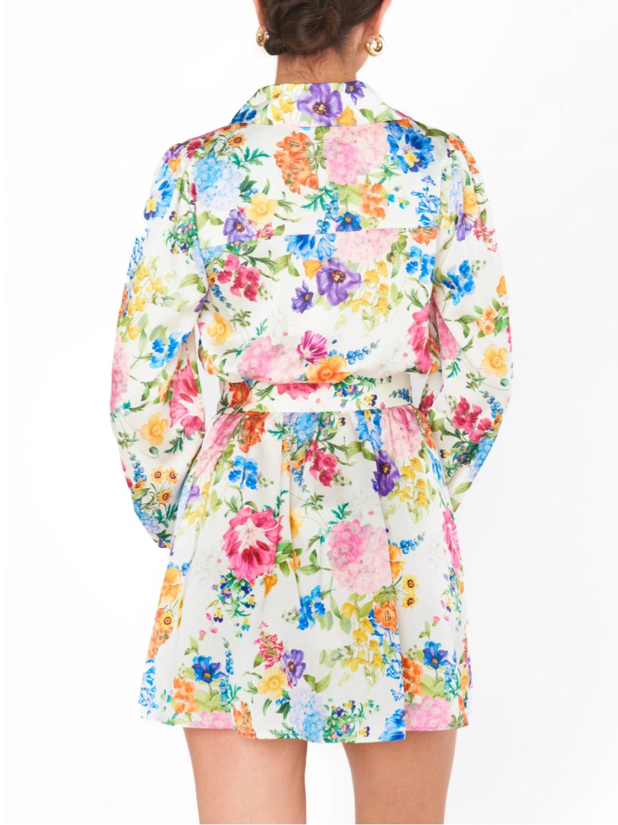 Floral Blouson Sleeve Shirt Mini Dress