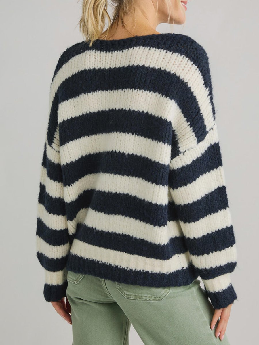 Black And White Striped Knitted Sweater