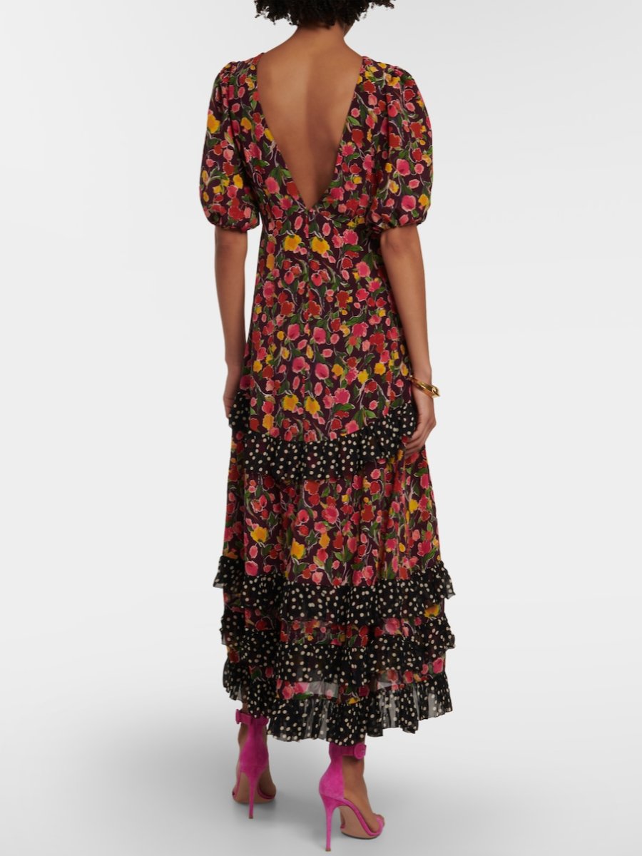 Multicolor Floral Silk Midi Dress