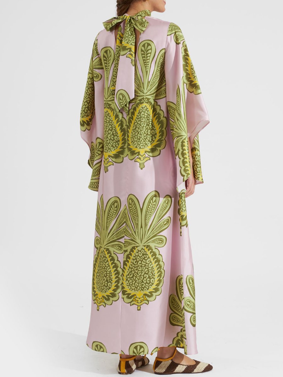 Pineapple Printed Silk Twill Maxi Dress