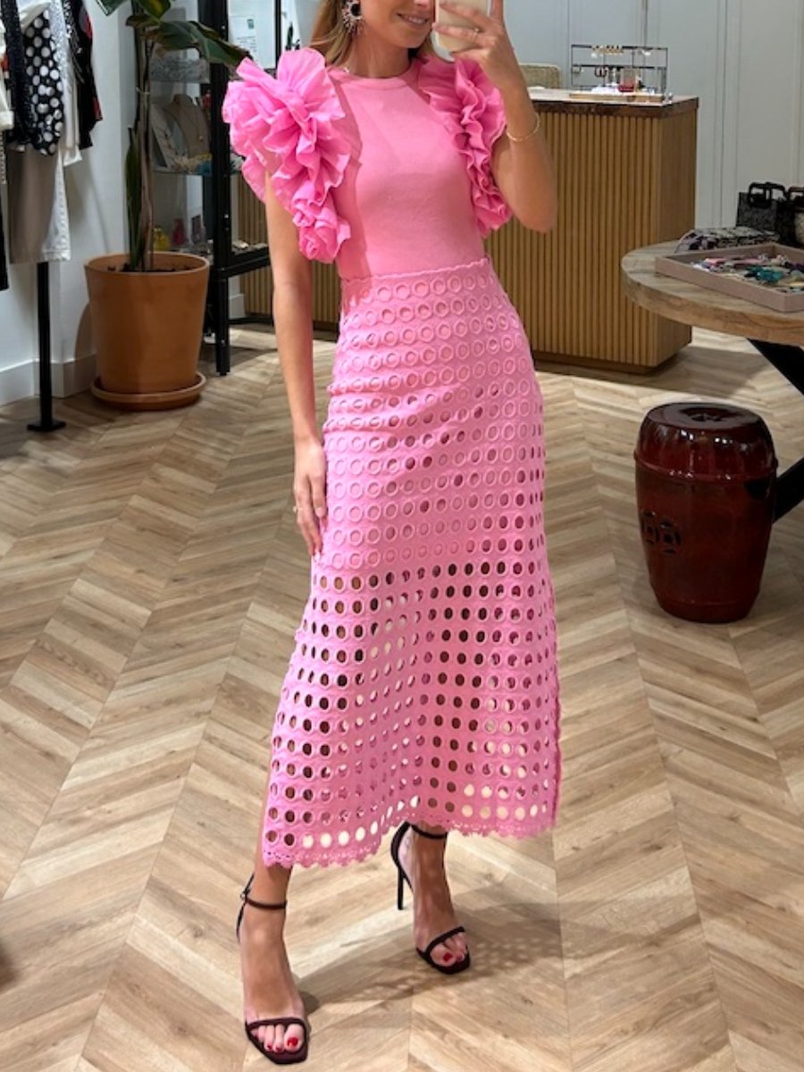 Floral Sleeve Pink Midi Dress