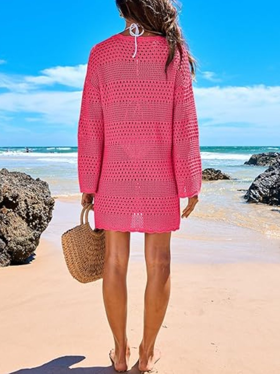 Crochet Knit Pullover Beach Mini Dress