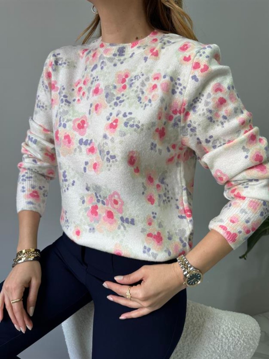 Pink Floral Long Sleeve Sweater