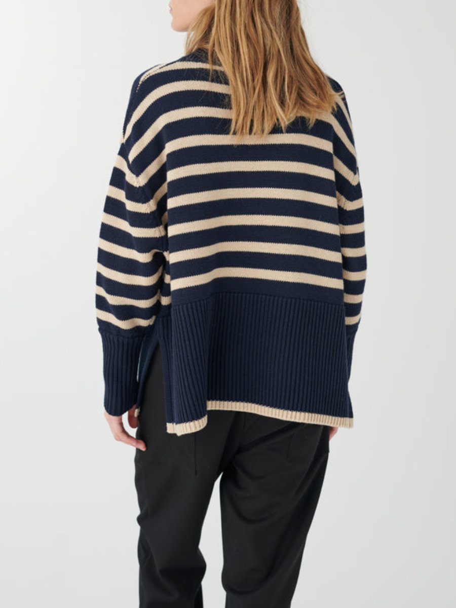 Navy Stripe High Neck Sweater
