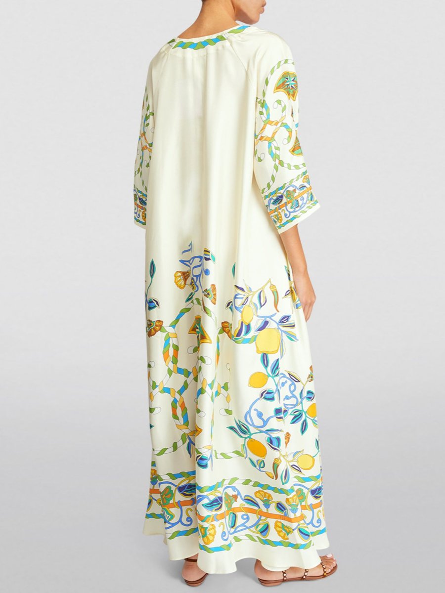 Silk Lemon Print Maxi Dress