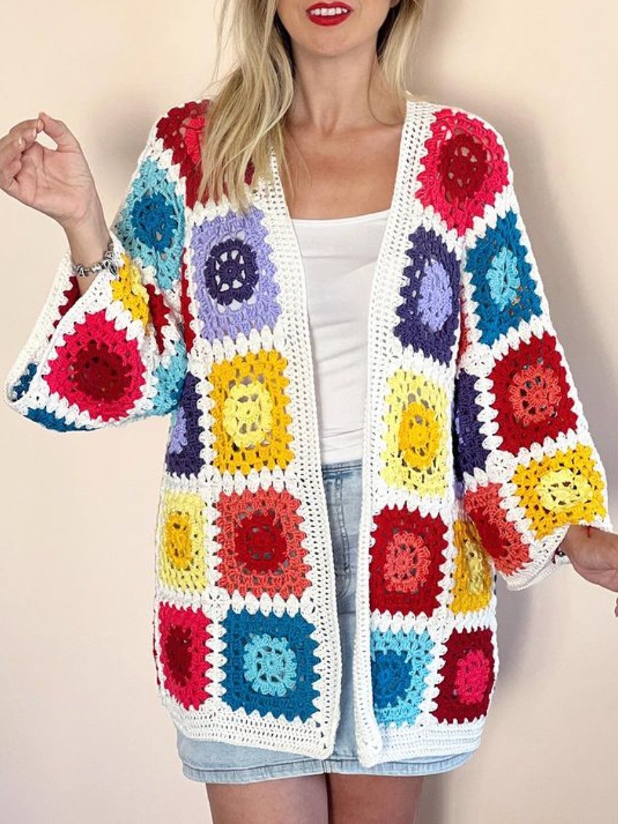 Colorful Crochet Squares Cardigan