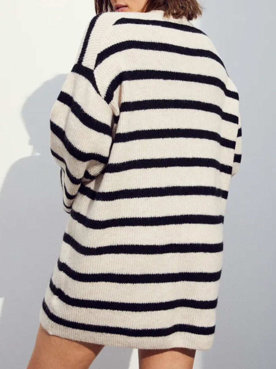 Black Striped Knitted Sweater Dress