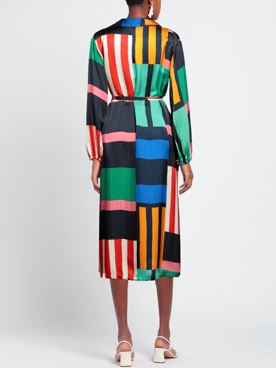 Long Sleeves Abstract Printed Midi Dress
