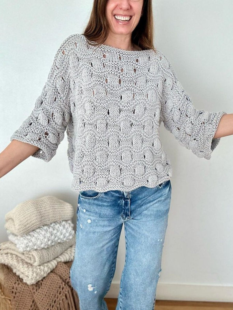 Knitted Cutout Grey Sweater