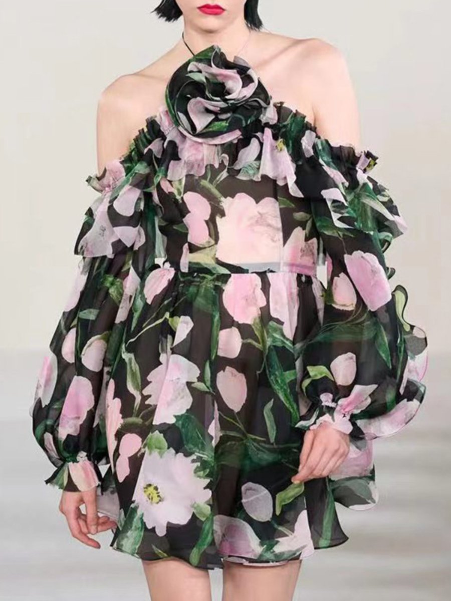 Printed Halter Floral Mini Dress