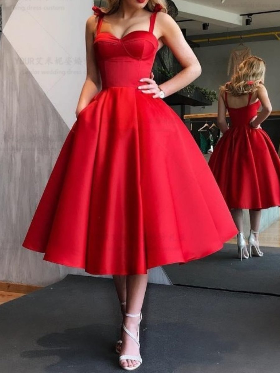 Red Sweetheart Prom Midi Dress