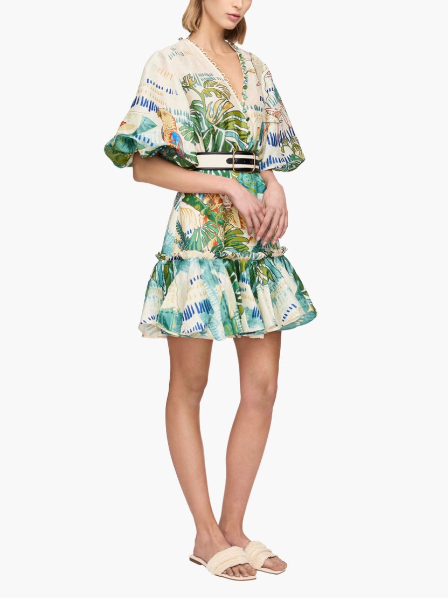Tropical Silk Linen Mini Dress