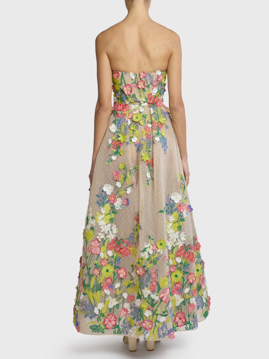 Strapless Floral Tulle Maxi Dress