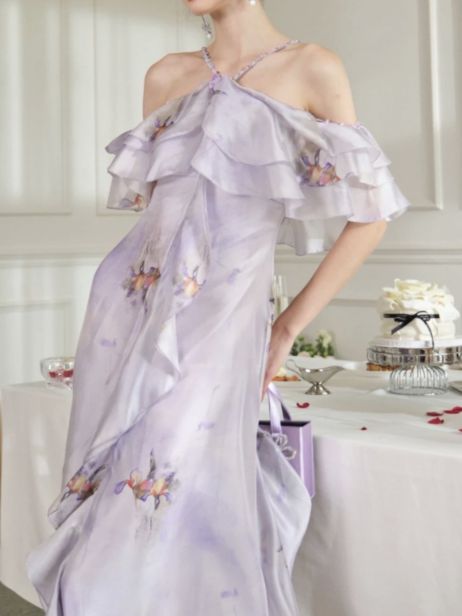 Elegant Purple Floral Midi Dress