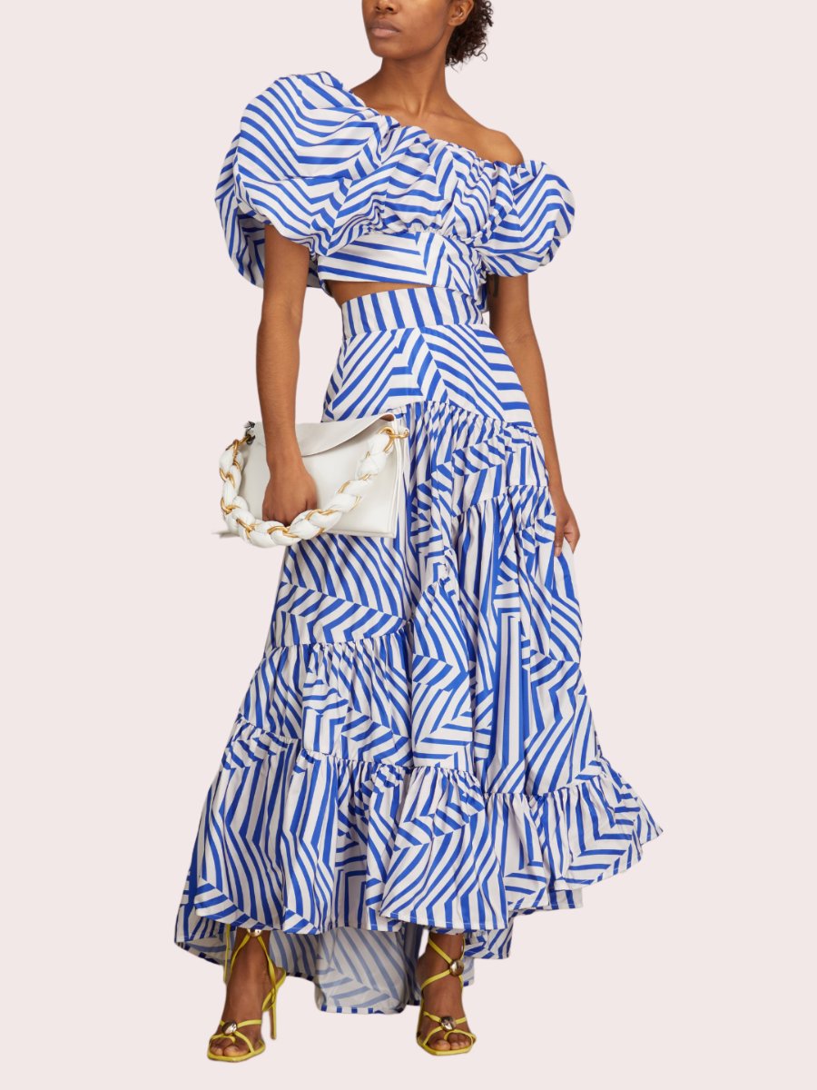 Blue Striped Printed Skirt Two Piece Set