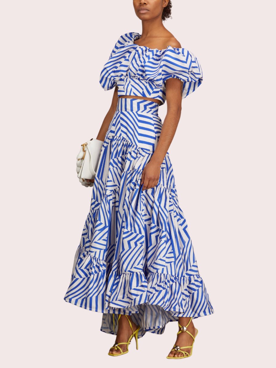 Blue Striped Printed Skirt Two Piece Set