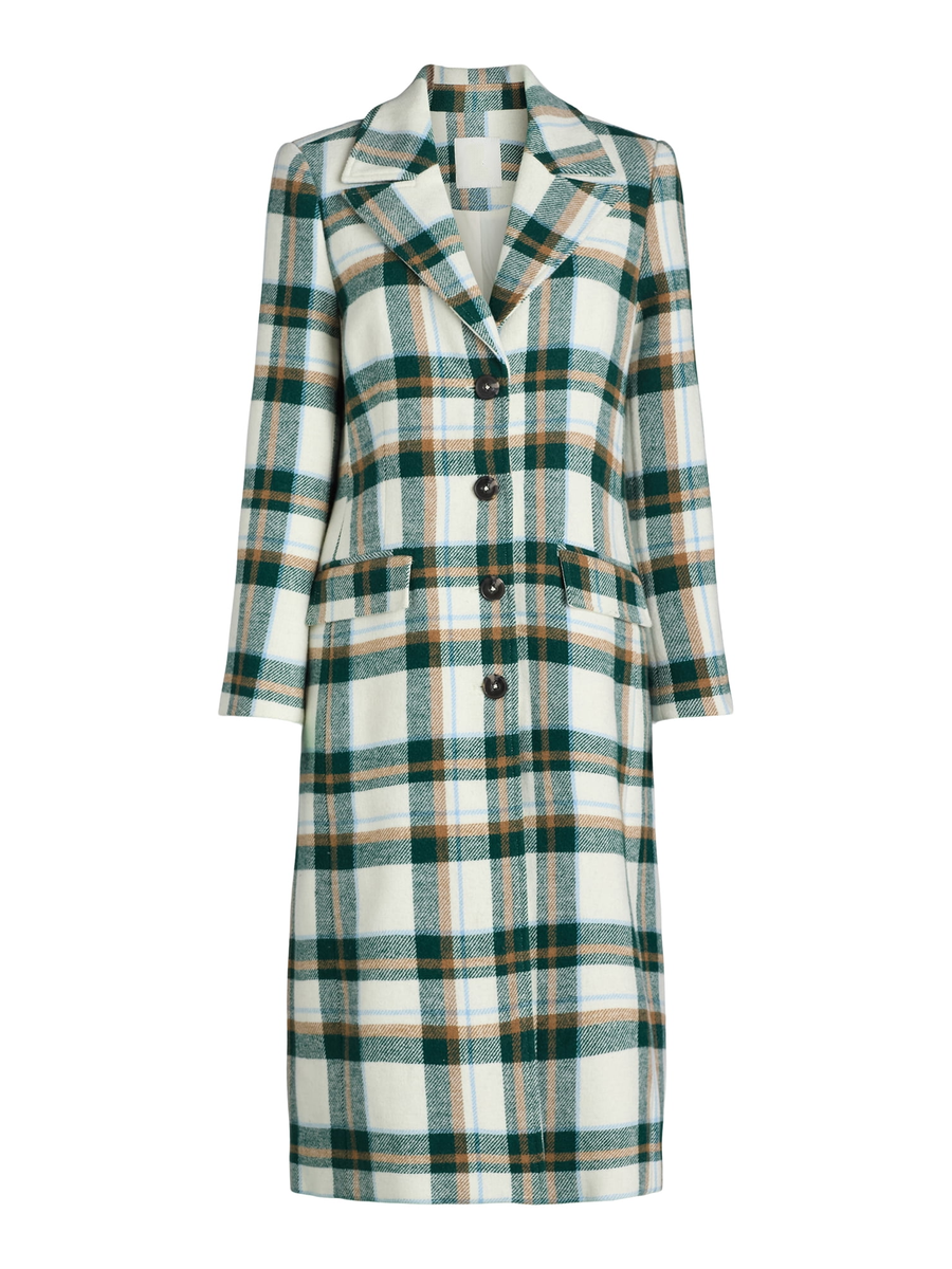 Plaid Wool Blend Long Coat