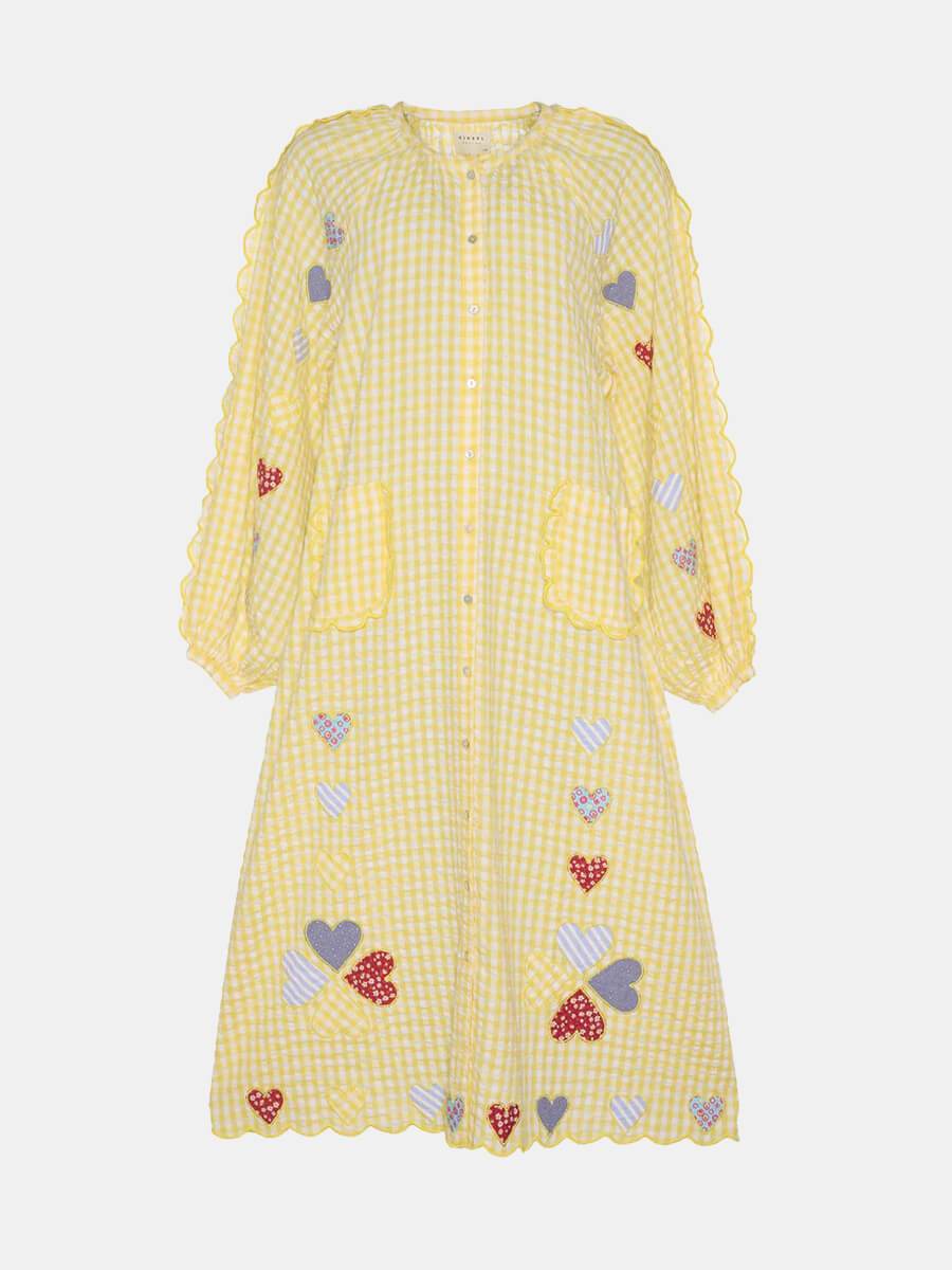 Yellow Checks Cotton Midi Dress