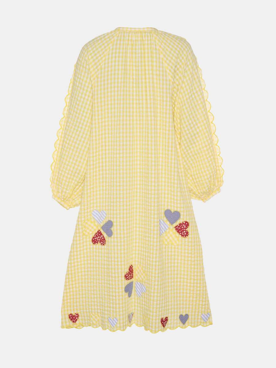 Yellow Checks Cotton Midi Dress