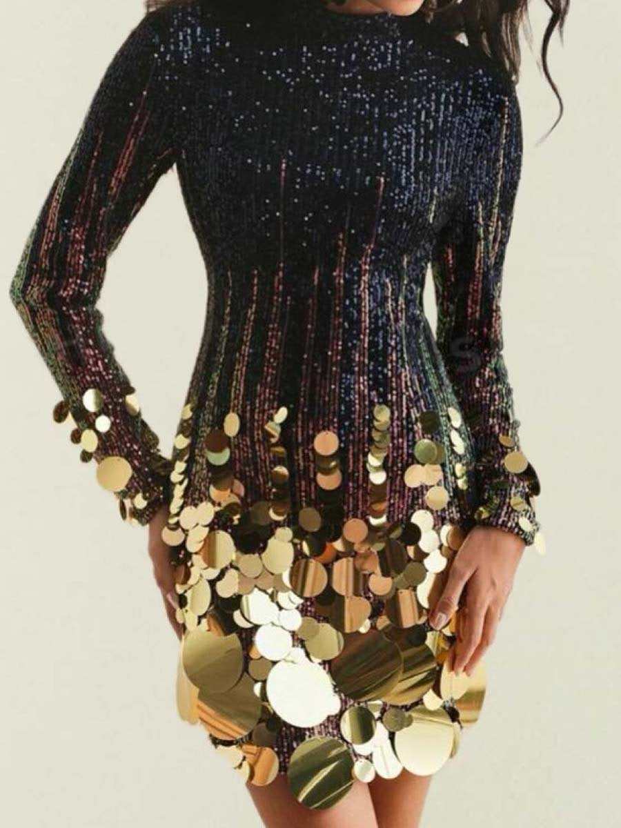 Sequined Fashion Long Sleeve Party Mini Dress