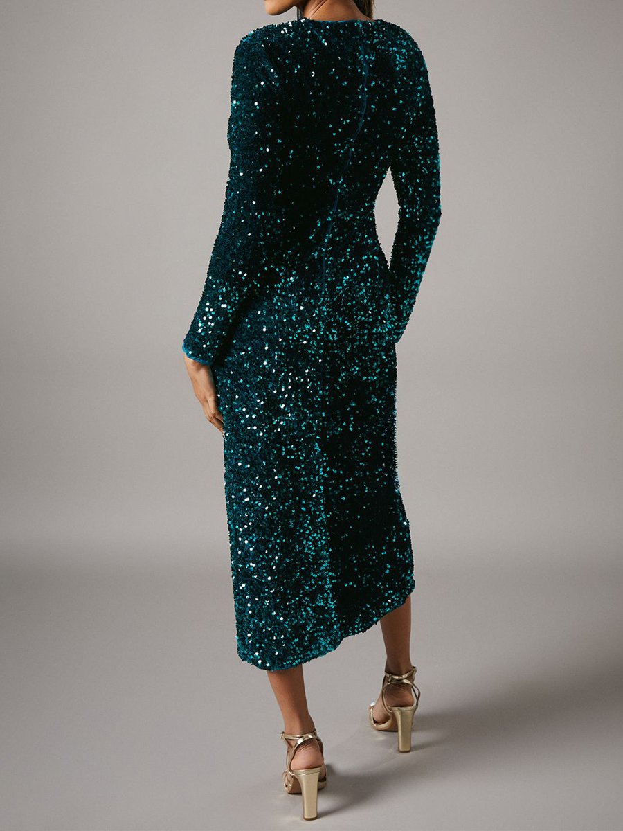 Sequin Velvet Party Midi Dress