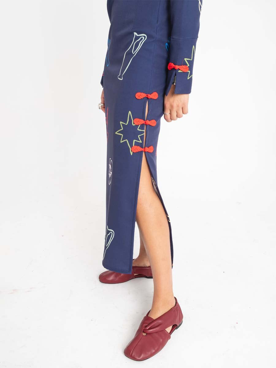 Toggles Slit Sleeves Printed Midi Dress