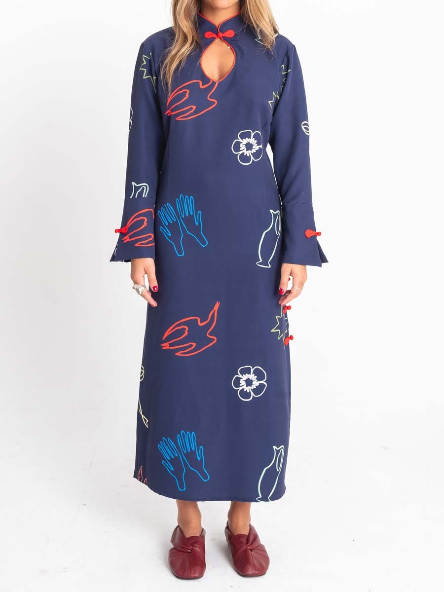 Toggles Slit Sleeves Printed Midi Dress