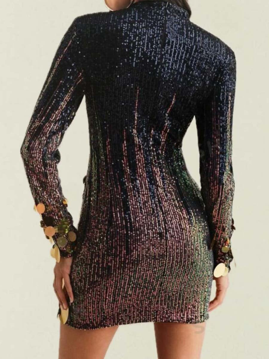 Sequined Fashion Long Sleeve Party Mini Dress