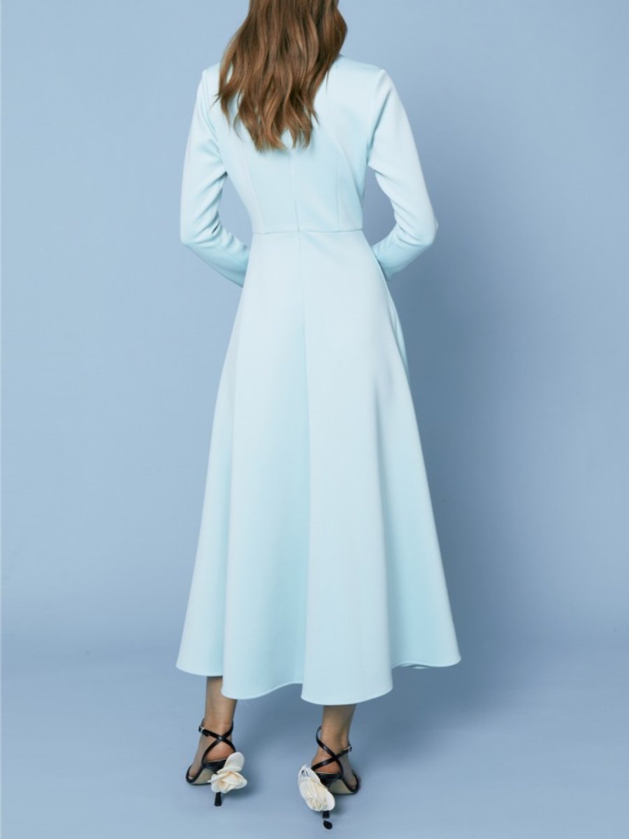 Crew Neck Light Blue Midi Dress