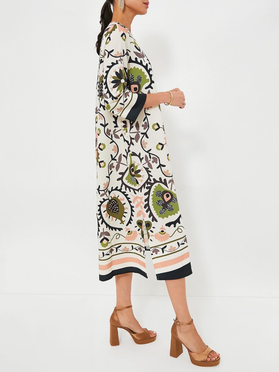 Sundial Stripe Crew Neck Midi Dress