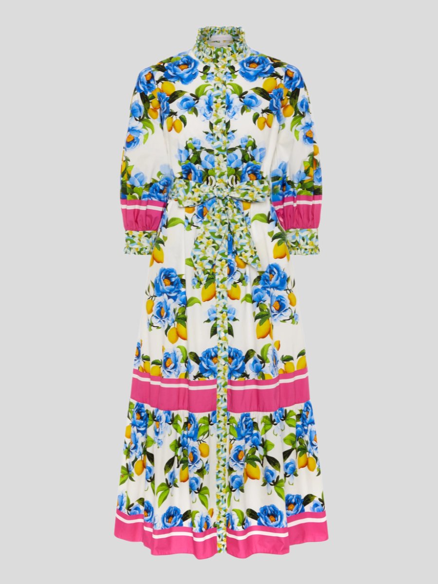 Belted Printed Cotton Poplin Maxi Shirt Dress