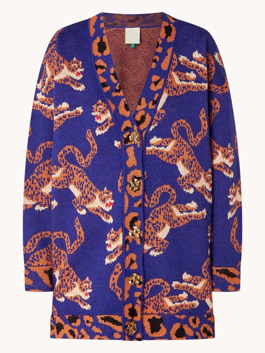 Navy Blue Leopards Knit Cardigan