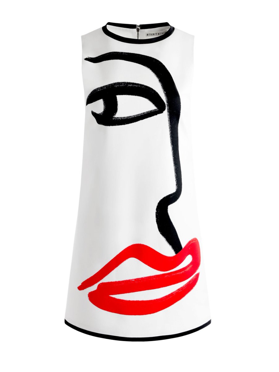 Abstract Lip Lock Face A-Line Mini Dress