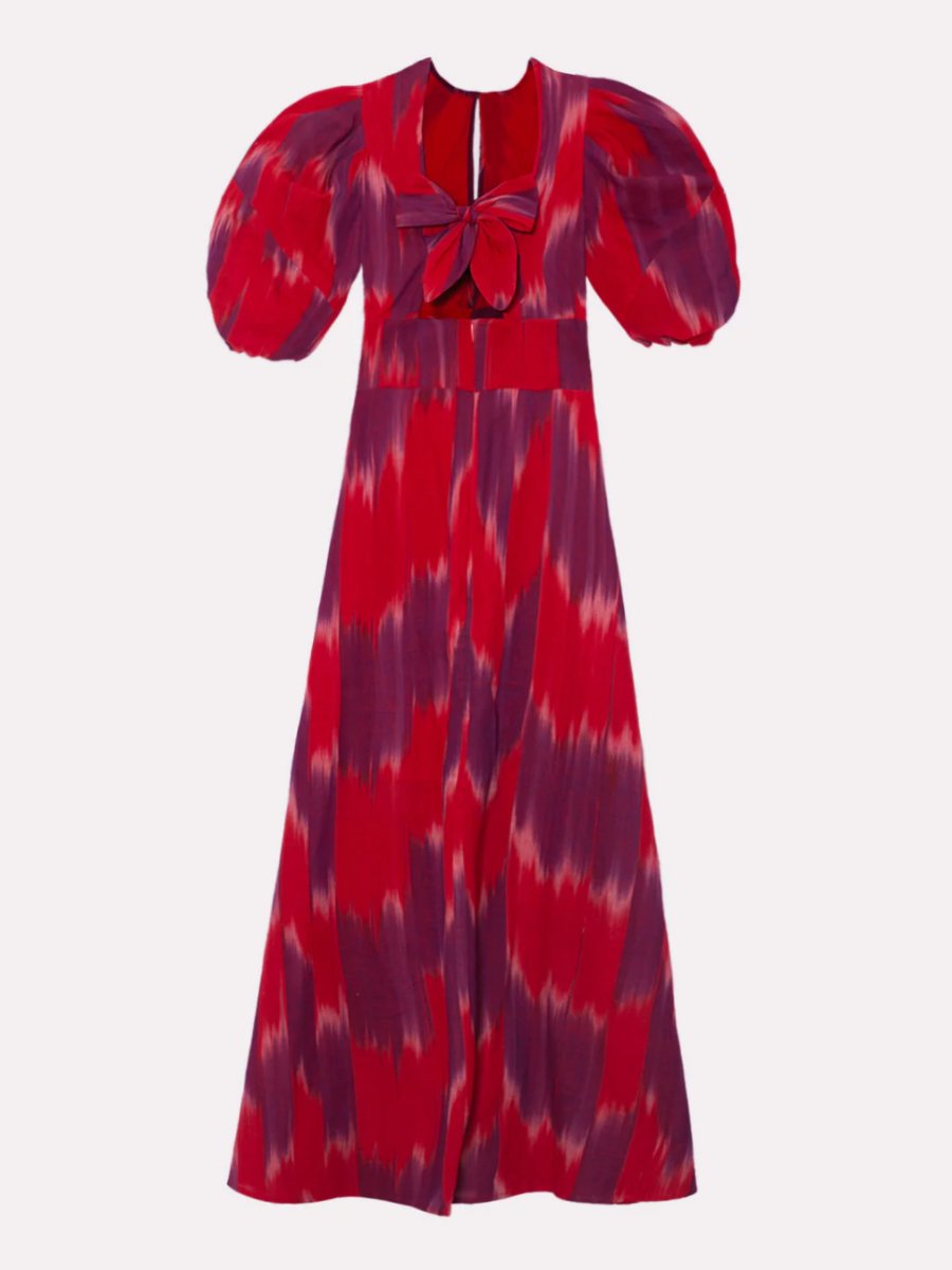 Tie-Dye Bubble Sleeve Midi Dress