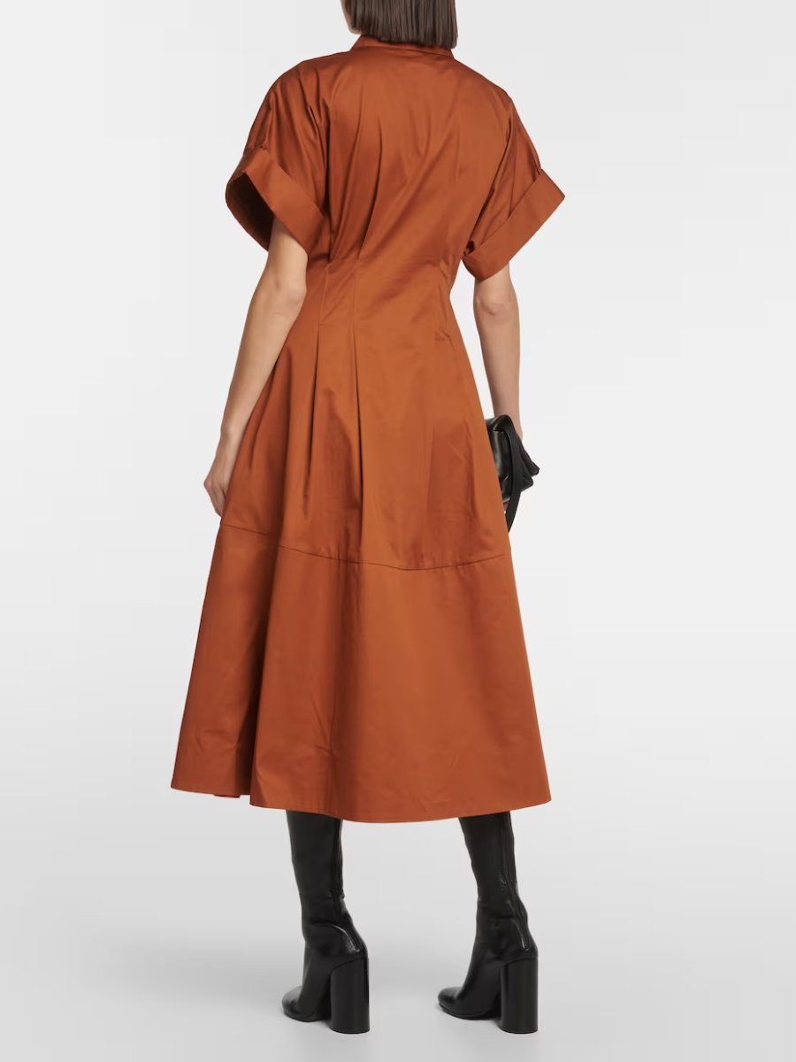 Pleated Cotton Midi Dress