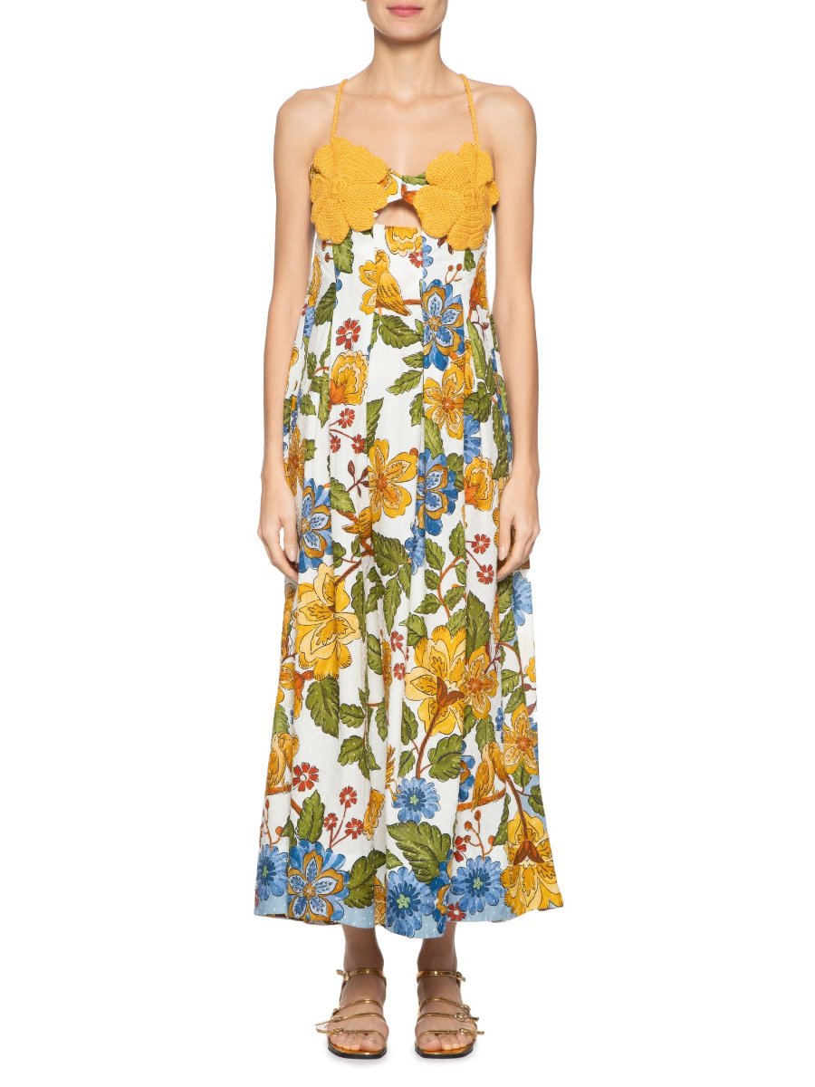 Natural Floral Sleeveless Cami Midi Dress