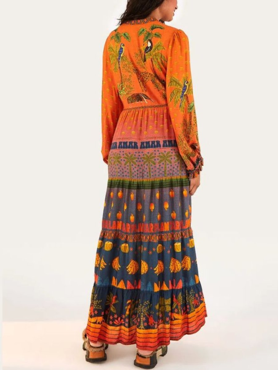 Trees Print Farm Maxi Dress