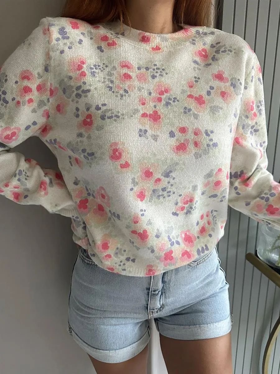 Pink Floral Long Sleeve Sweater