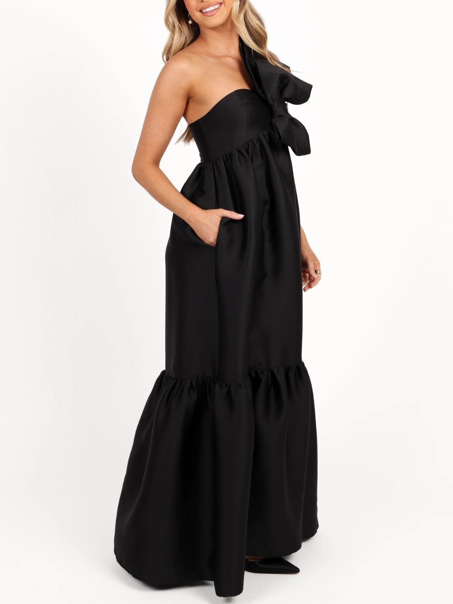 Bow Front Black Maxi Dress