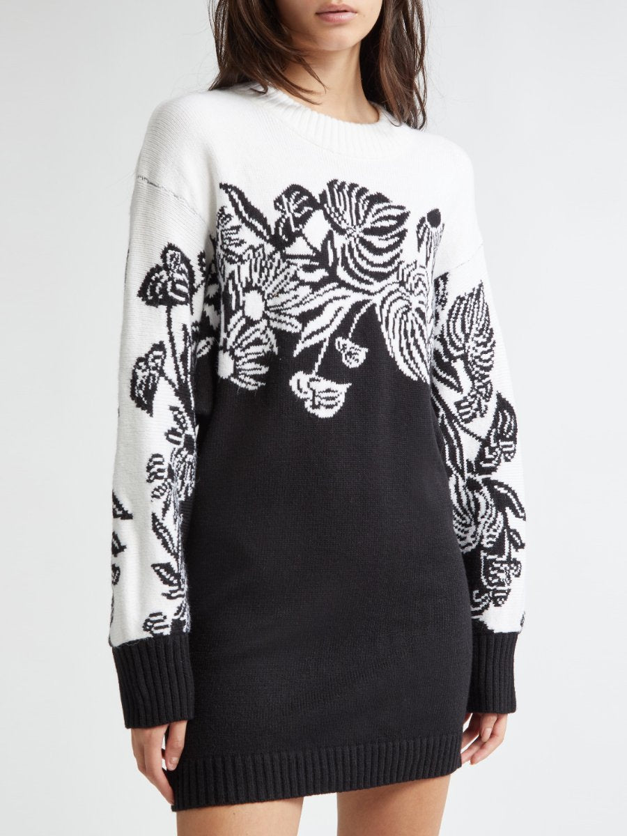 Garden Black Long Sleeve Sweater Midi Dress