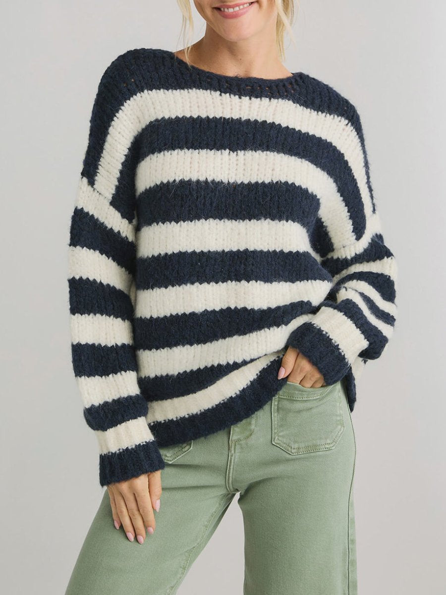 Black And White Striped Knitted Sweater