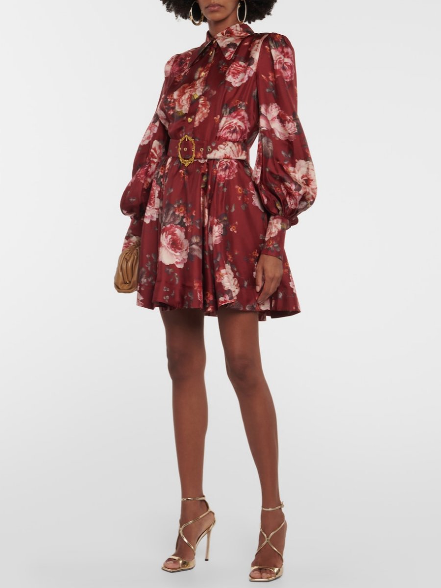 Floral Silk Red Mini Dress