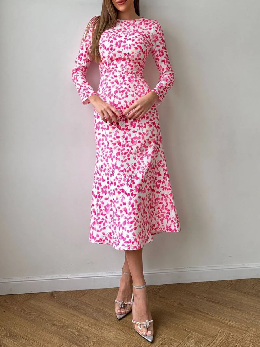 Pink Floral Print Midi Dress