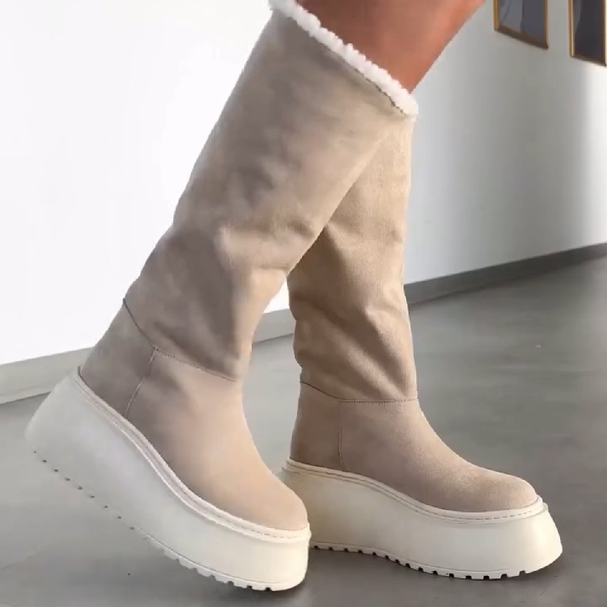 Comfort Foldable Beige Long Boots