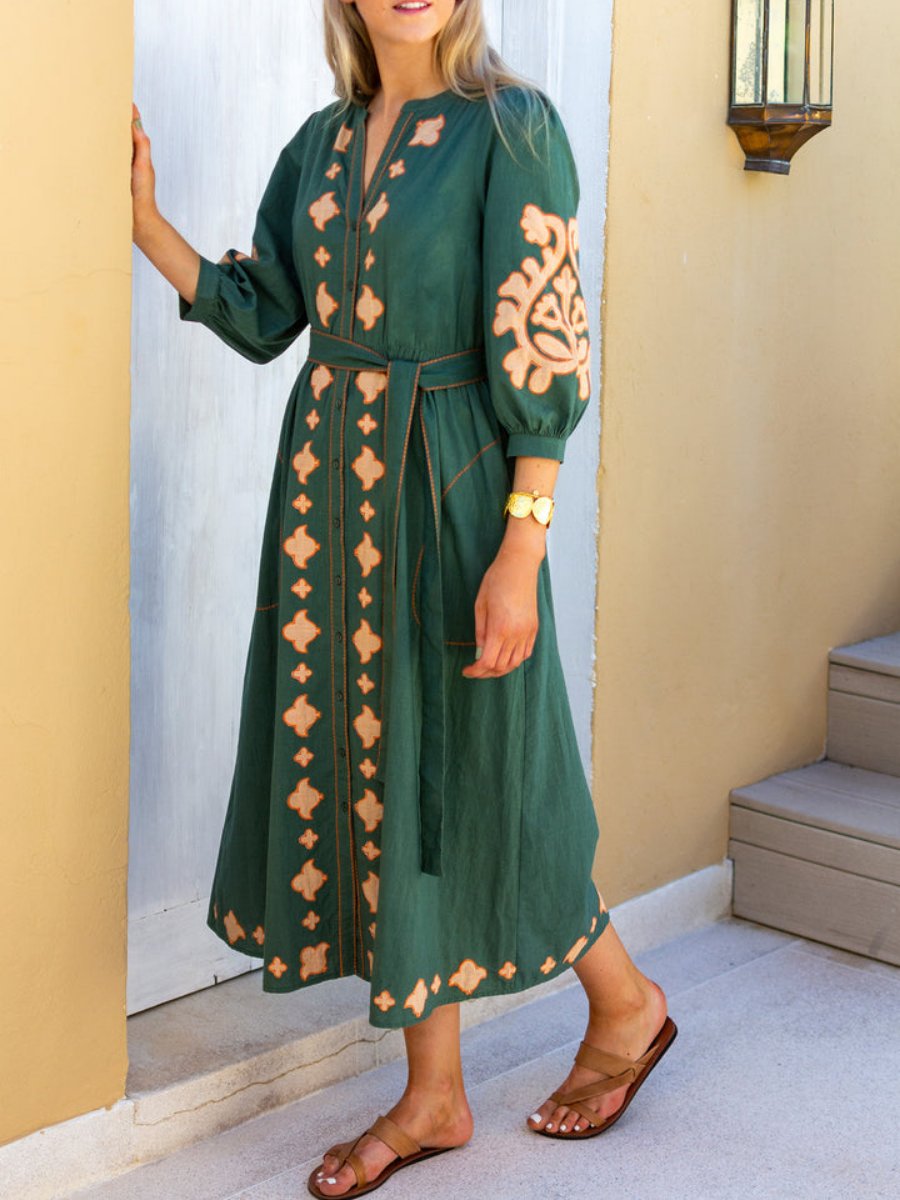 Applique Green Midi Dress